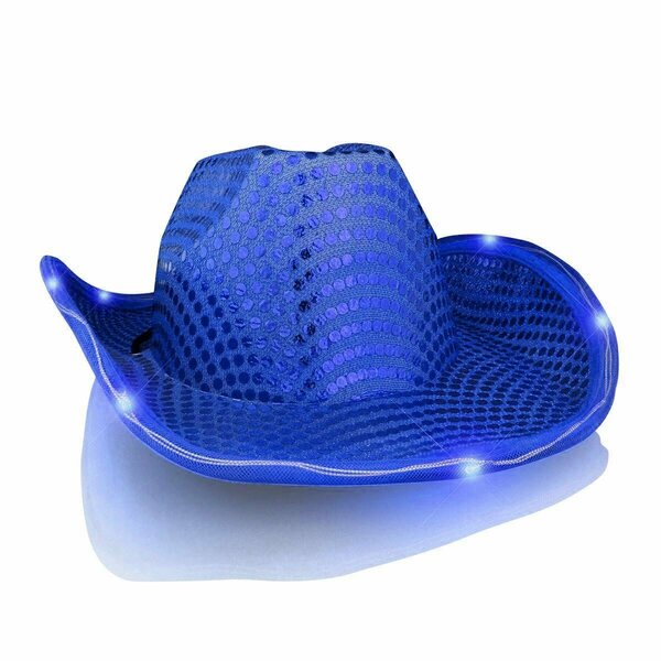Surprise Light Up LED Flashing Cowboy Hat with Blue Sequins SU3342611